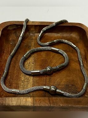 Stainless Steel Mesh Necklace and Bracelet Set - Silver $30 sku85